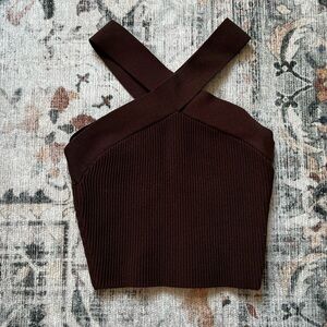 Babaton Ribbed Brown Crop Tank Top